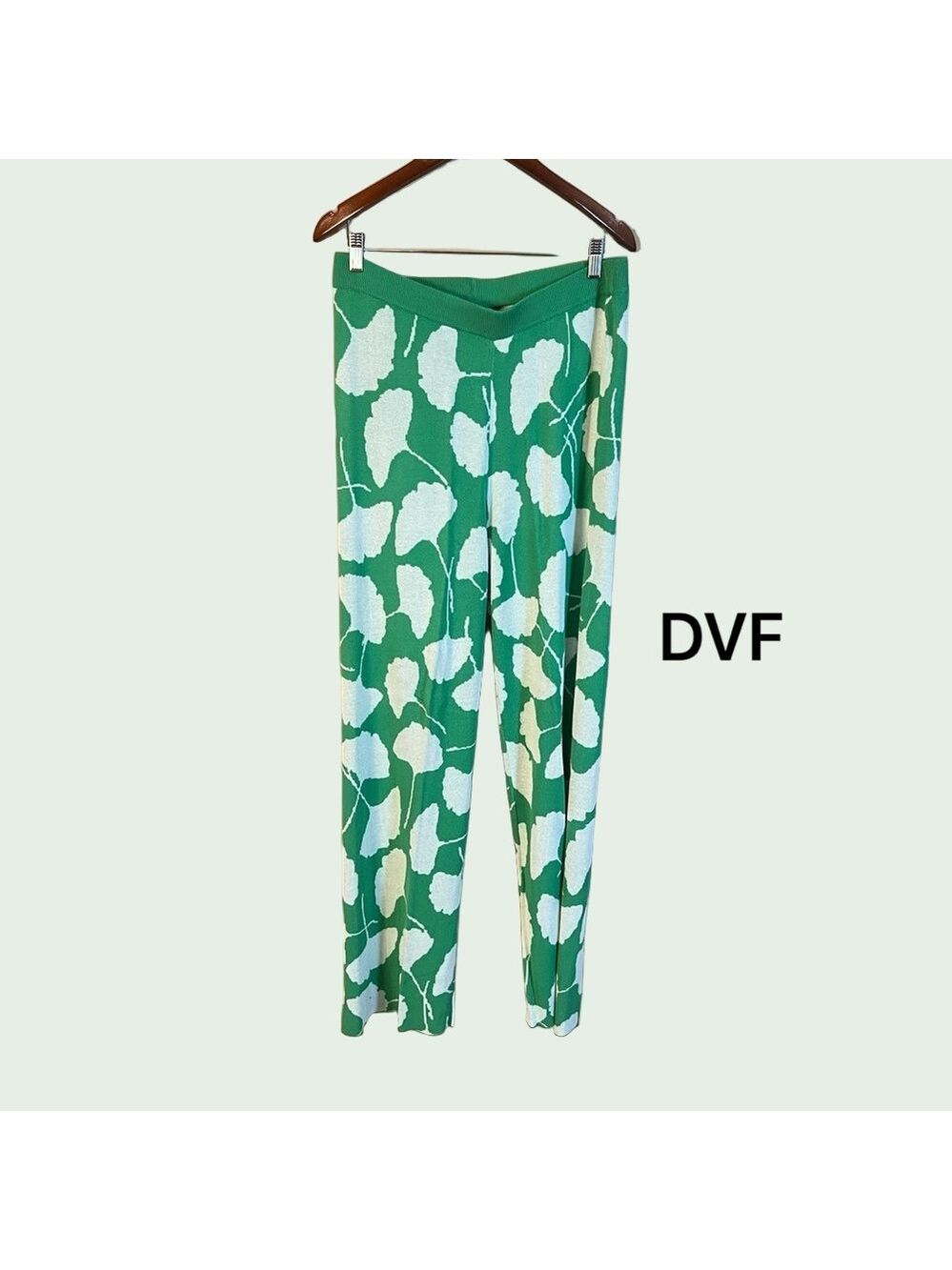 Diane Von Furstenberg Green Knit Wide-Leg Pants
